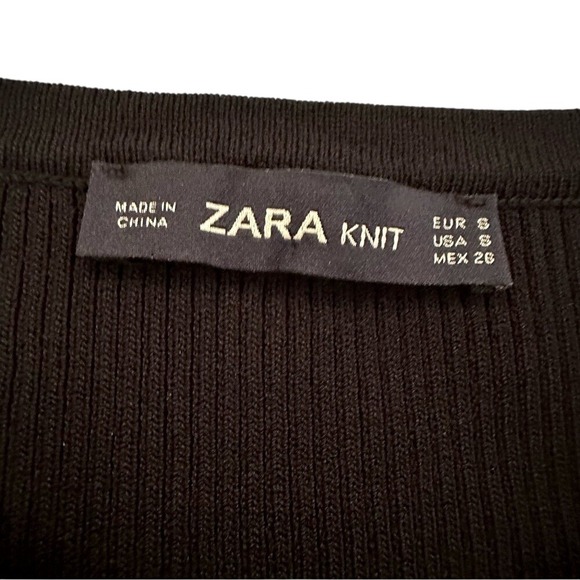 Zara Ribbed Knit Zipper Long Sleeve Sweater Women's Small Black Grunge Goth - Picture 4 of 7